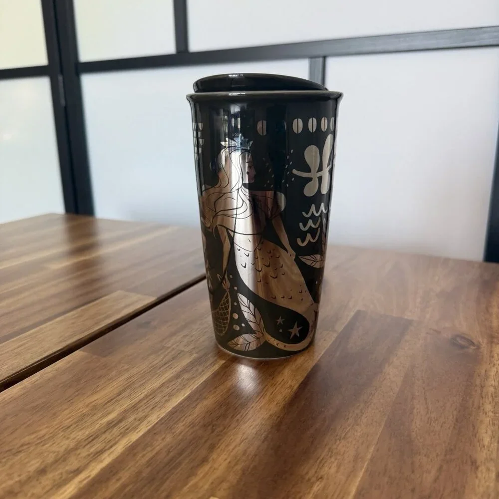Starbucks Black Silver Mermaid Siren Mug Cup Coffee Travel Collectible 12oz 2017